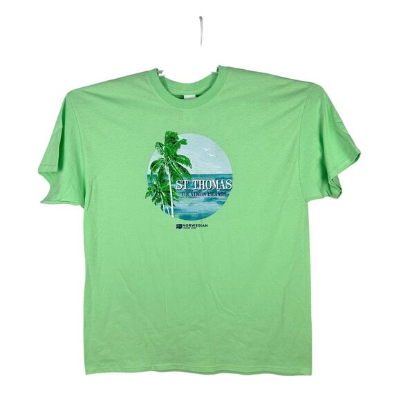 Norwegian Cruise Line St. Thomas Mint Green Gildan T-Shirt XL 100% Cotton - Picture 2 of 7